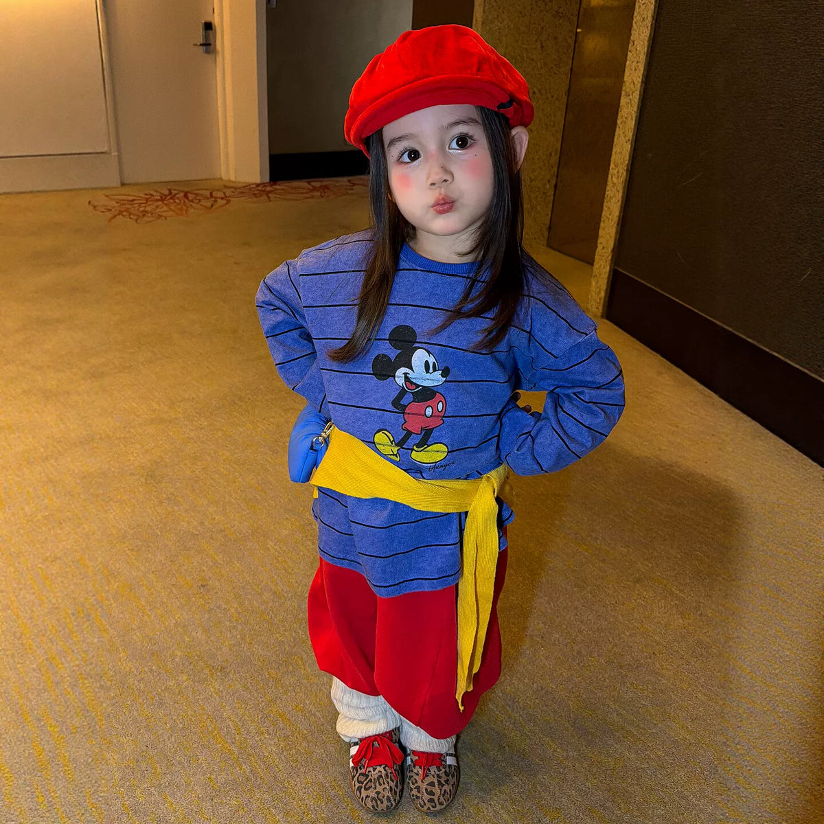 Girls Cartoon Striped Tee & Pants Set - Relaxed Korean Autumn Two-Piece