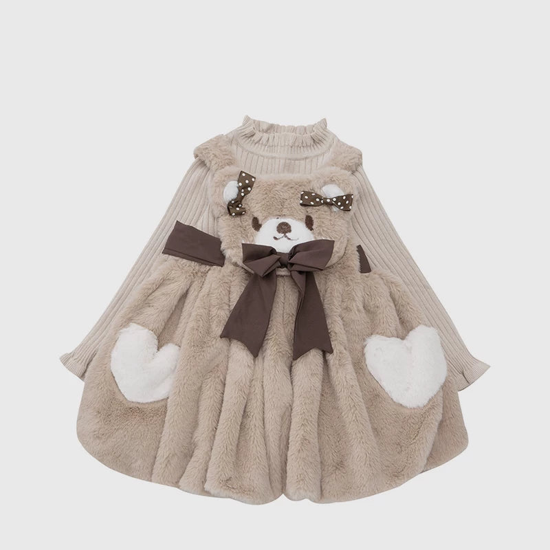 Girls Fuzzy Dress & Sweater Set - Cosy Birthday Princess Two-Piece