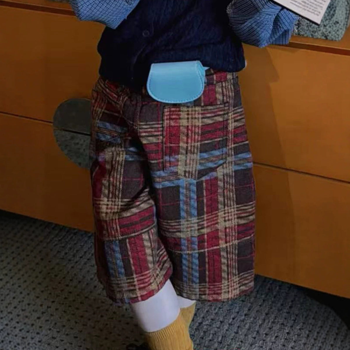 Girls Plaid Layer-Look Shirt & Capri Pants Set - Korean Autumn
