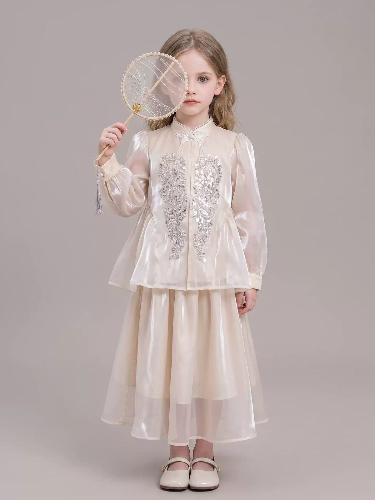 Girls New-Chinese Hanfu Set - Embroidered Top & Skirt Two-Piece