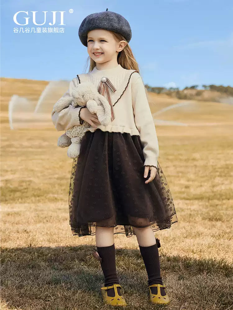 Girls Knit Cardigan & Mesh Skirt Set - Preppy Two-Piece Outfit