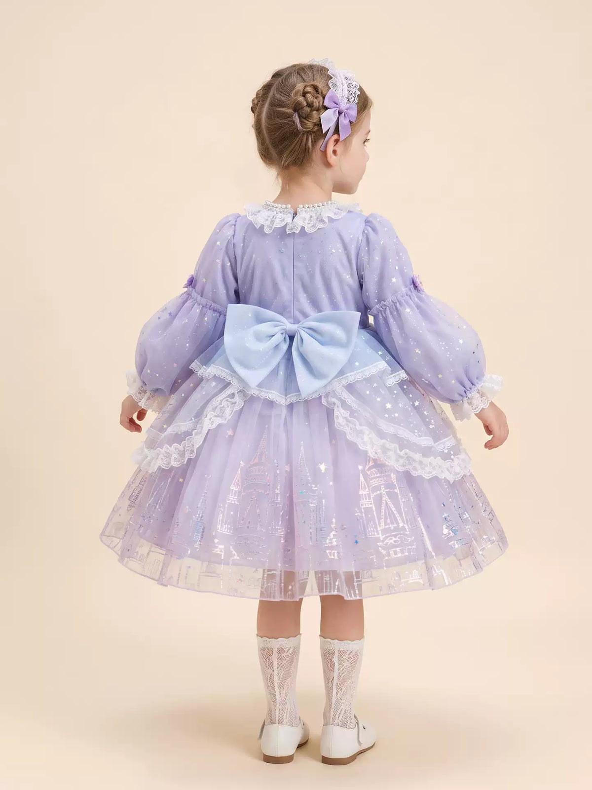 Girls Lolita Flower-Girl Dress - Tulle Princess Gown in Pink Purple