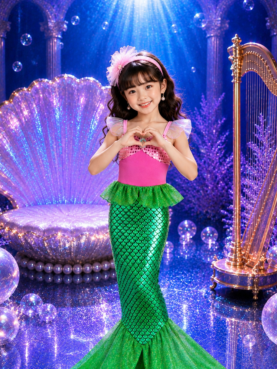 Girls Mermaid Princess Dress - Cosplay Fin Skirt for Stage and Holidays