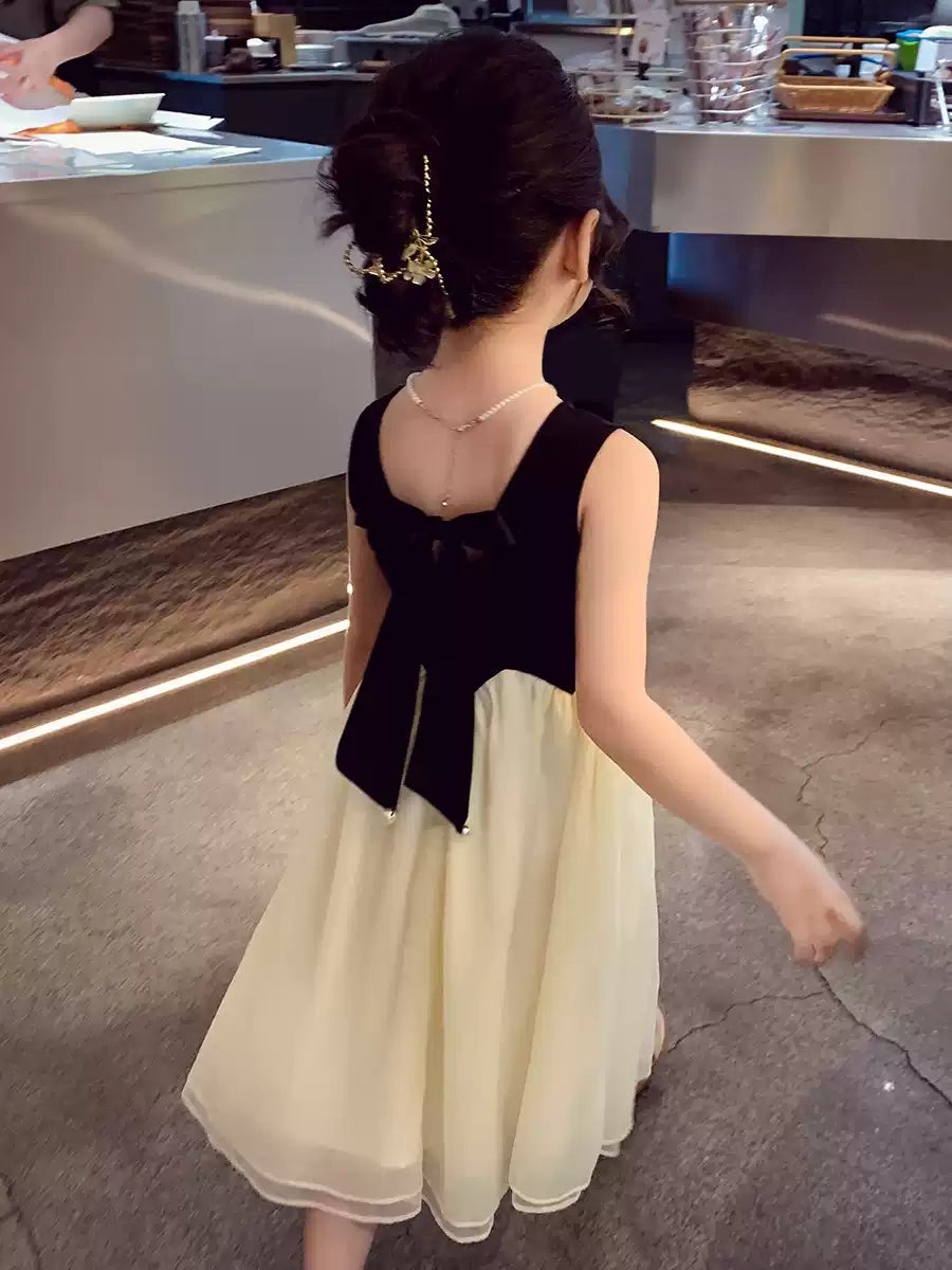 Girls Sleeveless Princess Dress - Elegant Sundress in Apricot