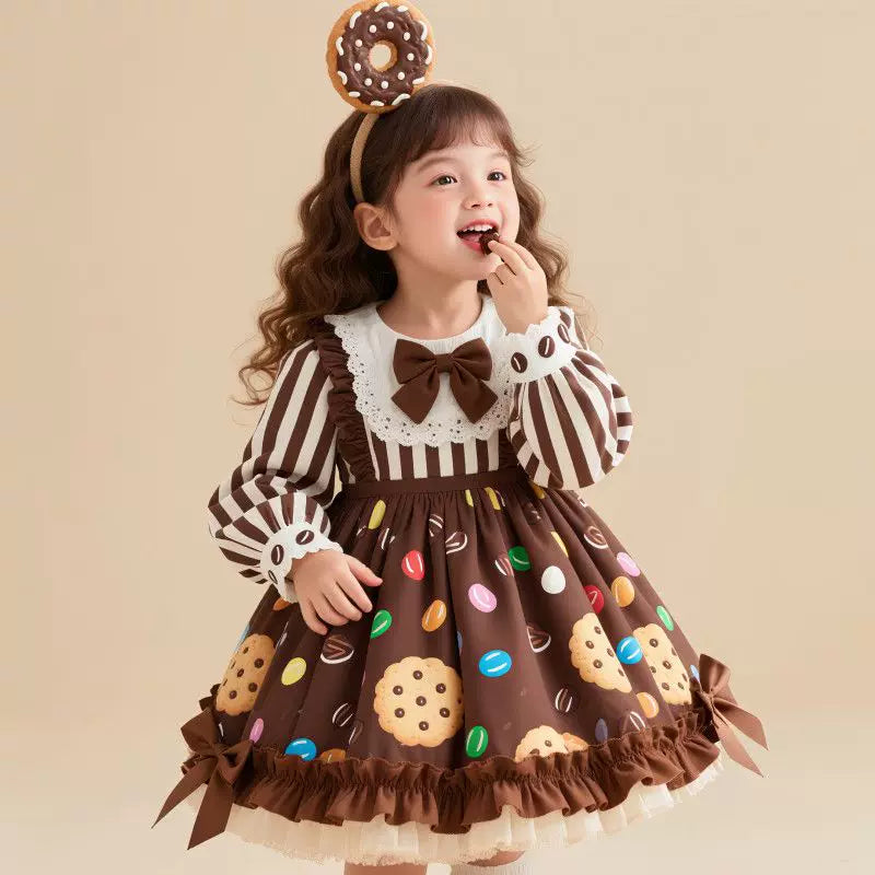 Girls Coffee Lolita Dress - Adorable Fleece-Lined Birthday Princess Gown