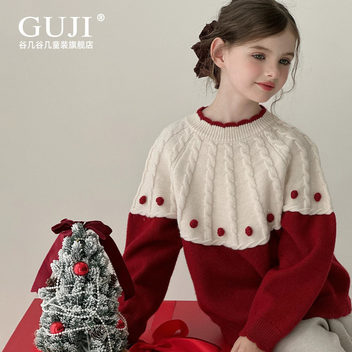 Girls New Year Red Sweater - Thick Festive Knit Pullover