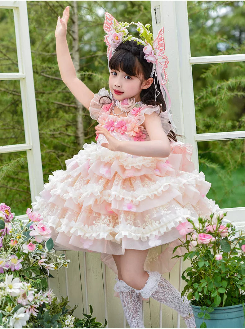 Girls Flower-Fairy Tulle Dress - Puffy Birthday Stage Princess Gown