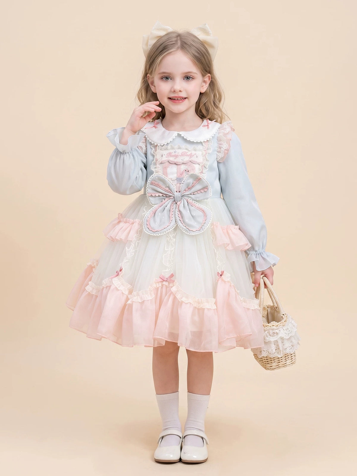 Girls Doll-Collar Lolita Cake Dress - Layered Tulle Princess Dress