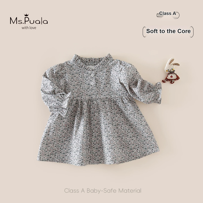 Girls Floral Cotton Dress - Puff Sleeve Autumn