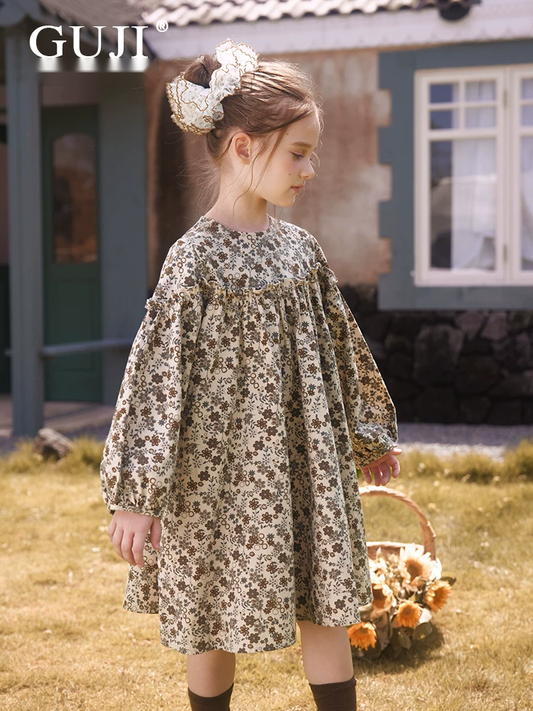 Girls Floral Long Sleeve Dress - Vintage Princess