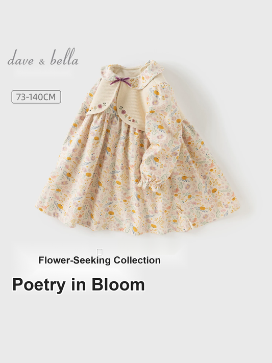 Girls Two-Piece Look Floral Print Dress - Autumn