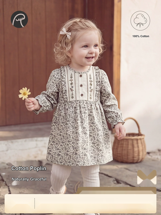 Girls Floral Cotton Princess Dress - Sweet Spring Autumn