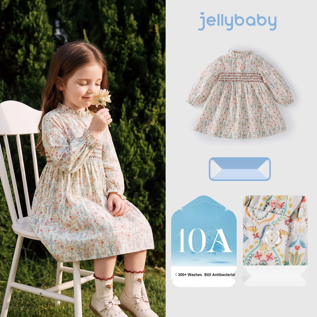 Jellybaby Girls Floral Cotton Dress - Long Sleeve Autumn Dress