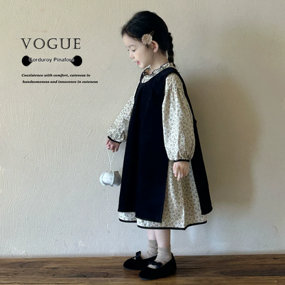 Girls Korean Style Dress Set - Pinafore and Floral Dress