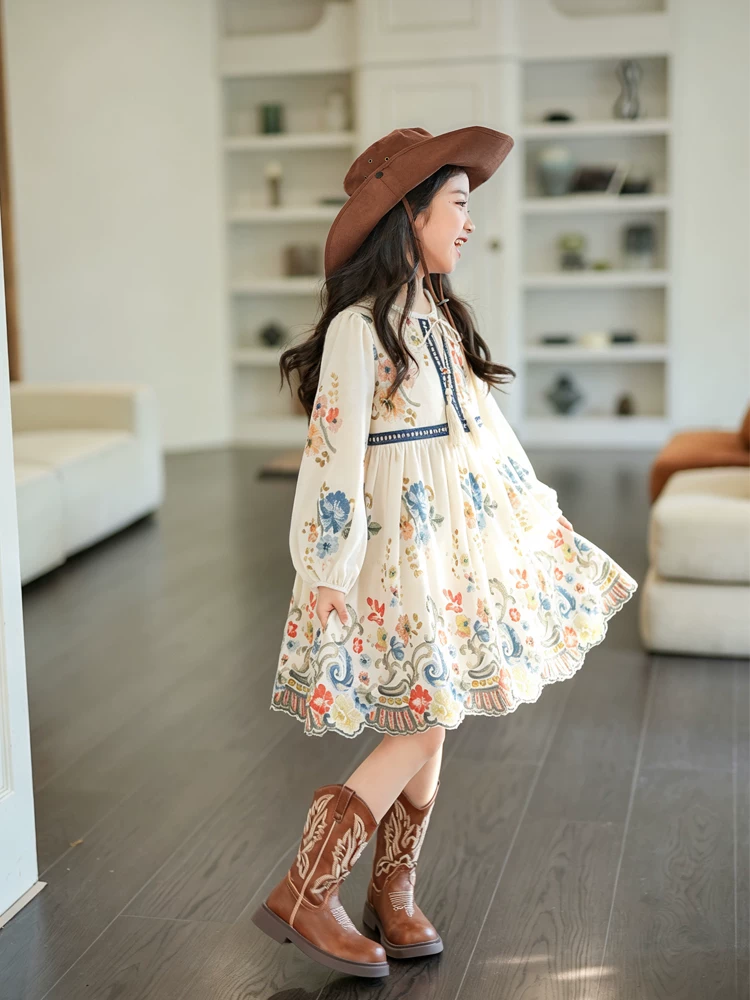 Girls Boho Dress - Ethnic Floral Print with Tassel