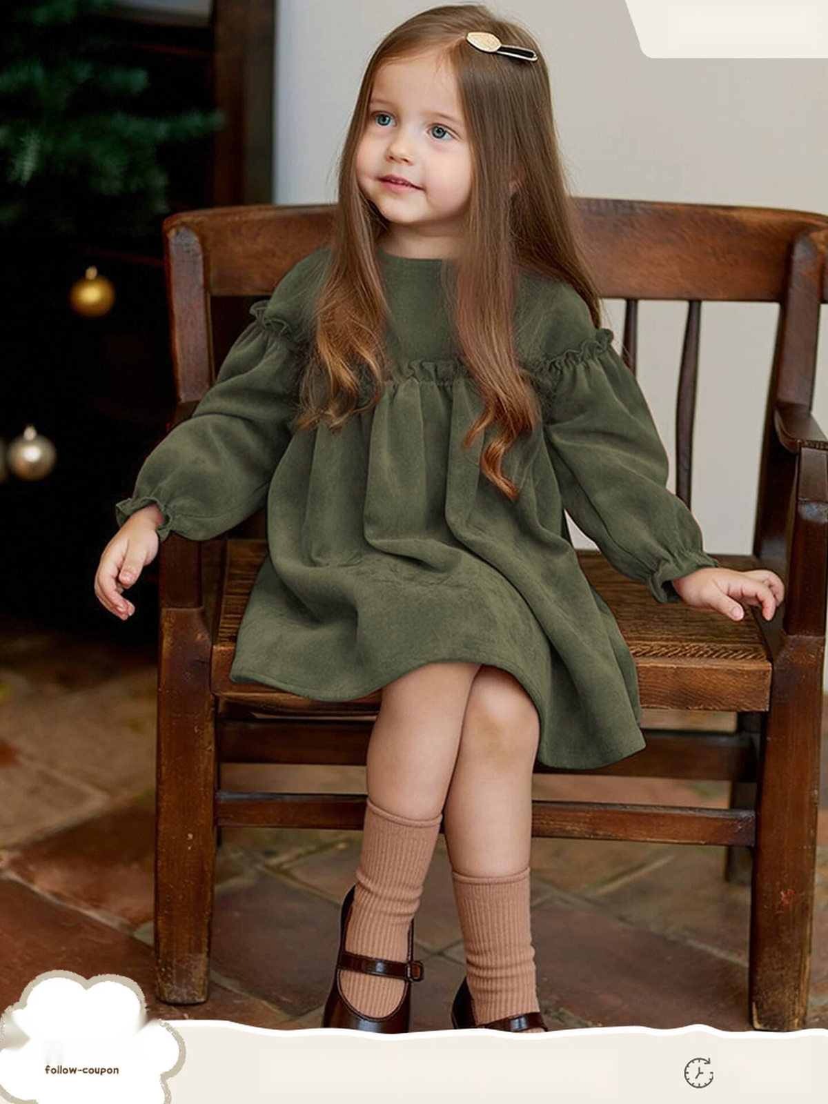 Girls Fleece-Lined Long Sleeve Dress - French Vintage
