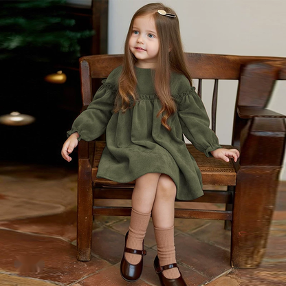 Girls Fleece-Lined Long Sleeve Dress - French Vintage