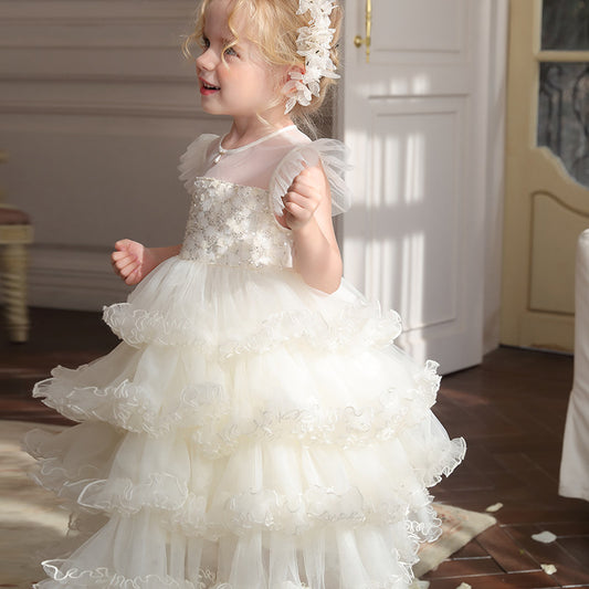 Girls Mesh Tulle Princess Dress - Summer Twirl Party Gown