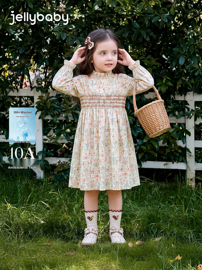 Jellybaby Girls Floral Cotton Dress - Long Sleeve Autumn Dress