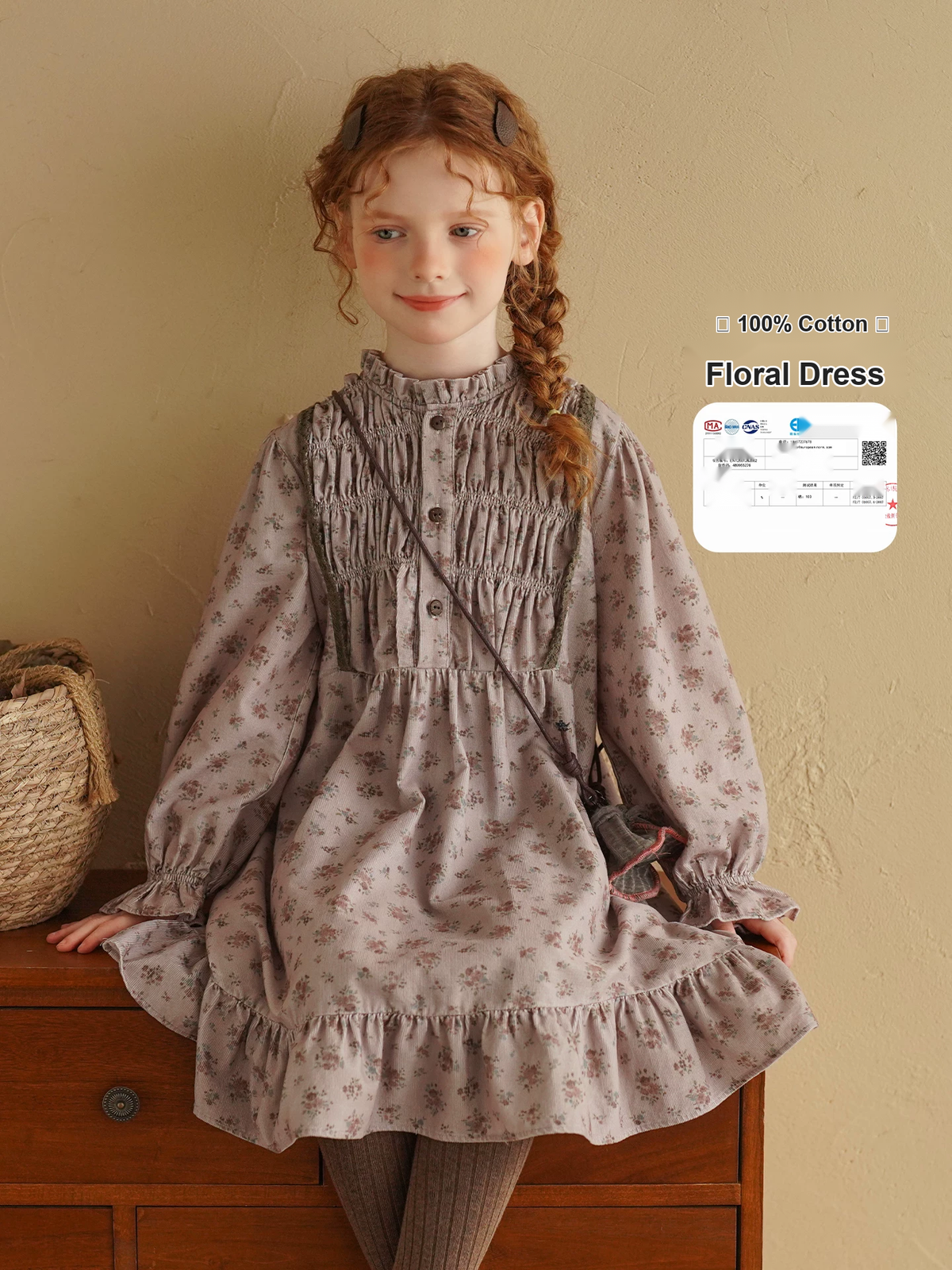 Girls Floral Long Sleeve Cotton Dress - French Vintage Autumn