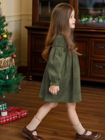 Girls Fleece-Lined Long Sleeve Dress - French Vintage