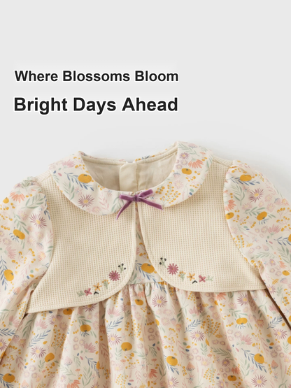 Girls Two-Piece Look Floral Print Dress - Autumn