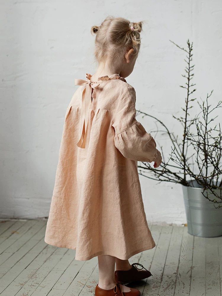 Girls Long Sleeve Babydoll Dress - Bow Lace
