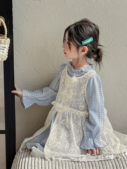 Girls Plaid Princess Dress Set - Tulle Pinafore