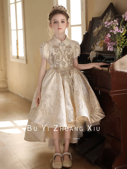 Girls Champagne High-Low Flower Girl Dress