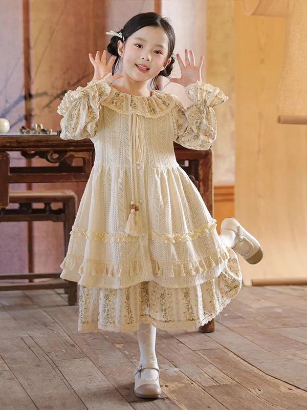 Girls Forest Style Princess Dress - Autumn Birthday Party Gown