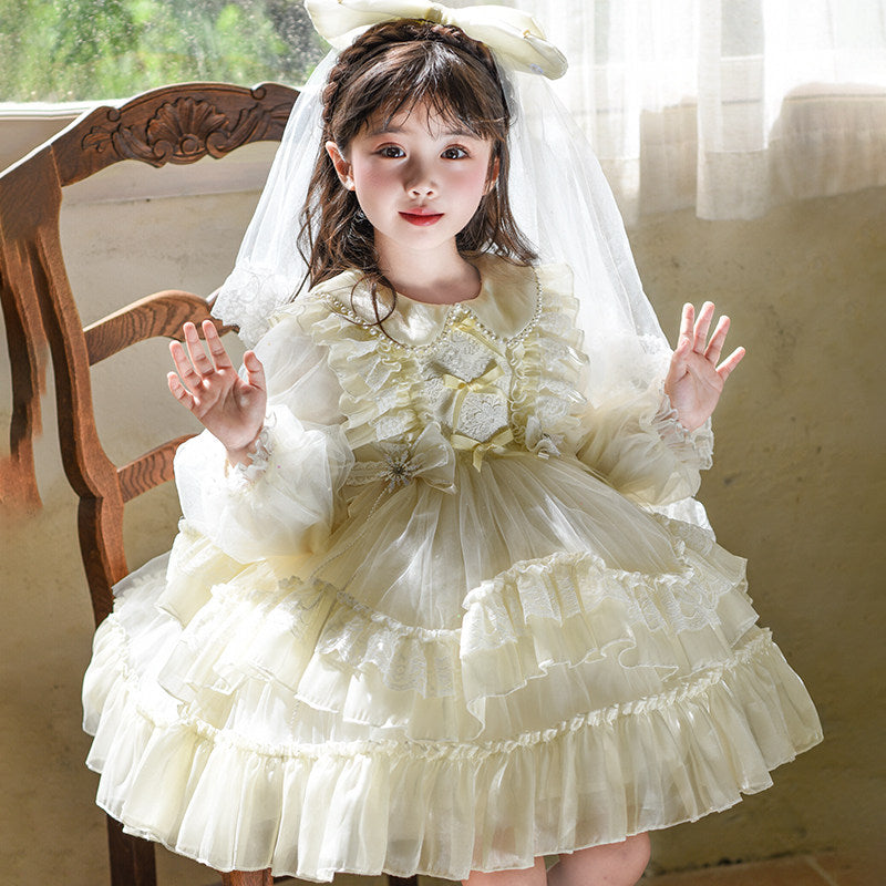 Girls Long Sleeve Tulle Birthday Dress - Twirl Party Gown