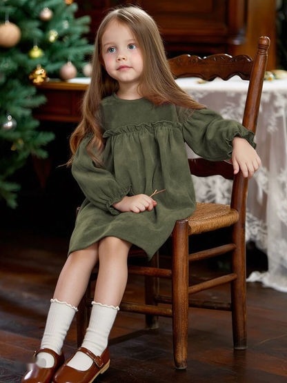 Girls Fleece-Lined Long Sleeve Dress - French Vintage