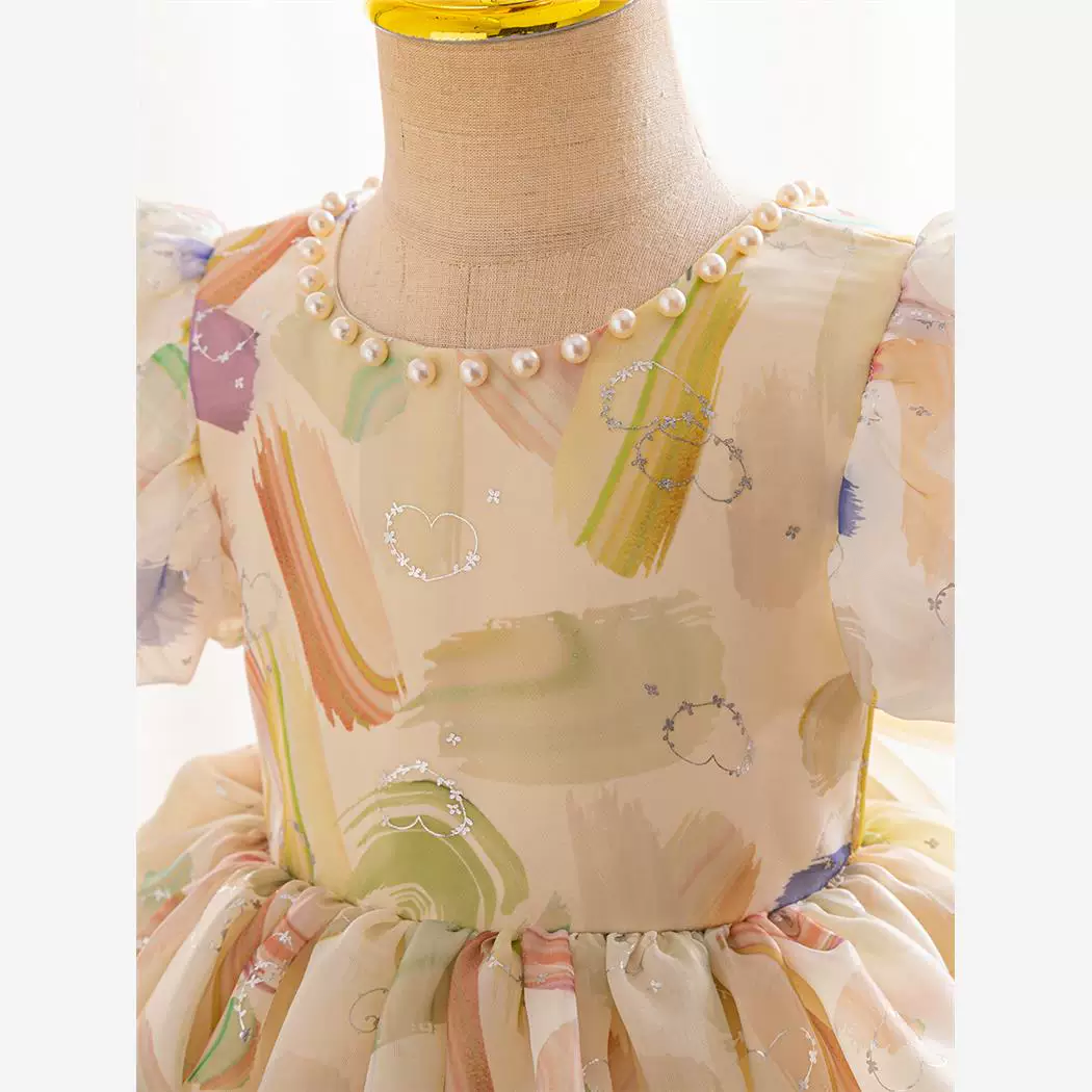 Girls Puff Sleeve Bow Dress - Birthday Party