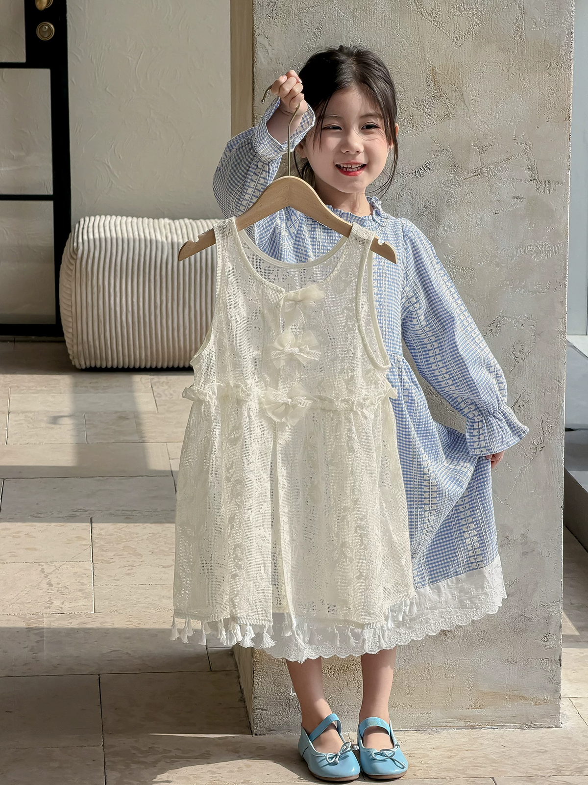 Girls Plaid Princess Dress Set - Tulle Pinafore