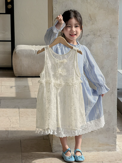 Girls Plaid Princess Dress Set - Tulle Pinafore