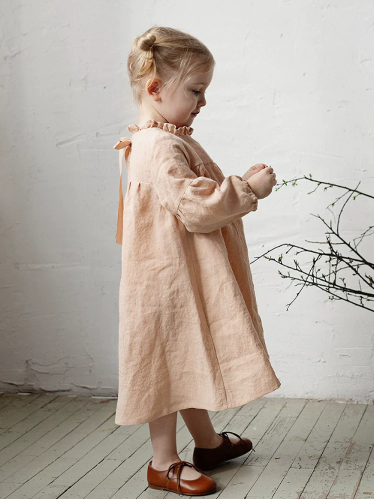 Girls Long Sleeve Babydoll Dress - Bow Lace