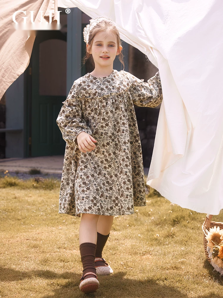 Girls Floral Long Sleeve Dress - Vintage Princess