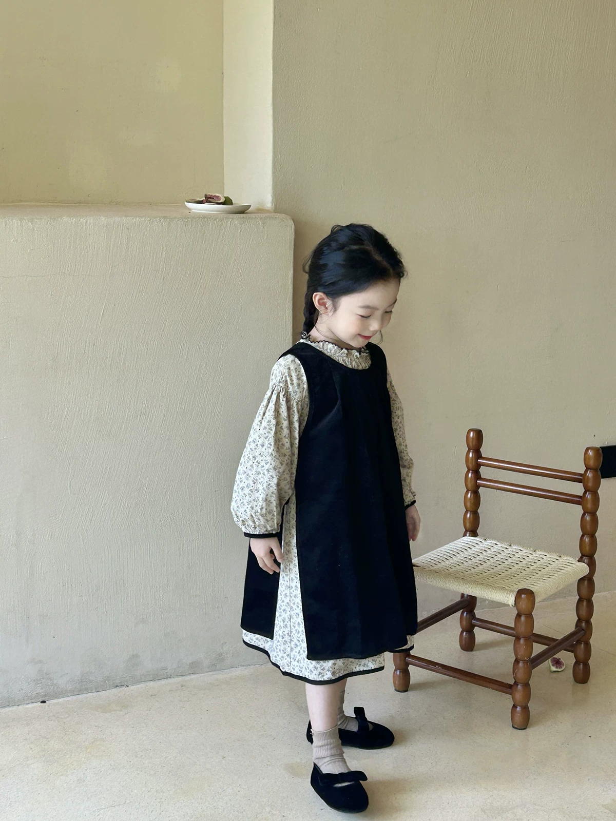 Girls Korean Style Dress Set - Pinafore and Floral Dress