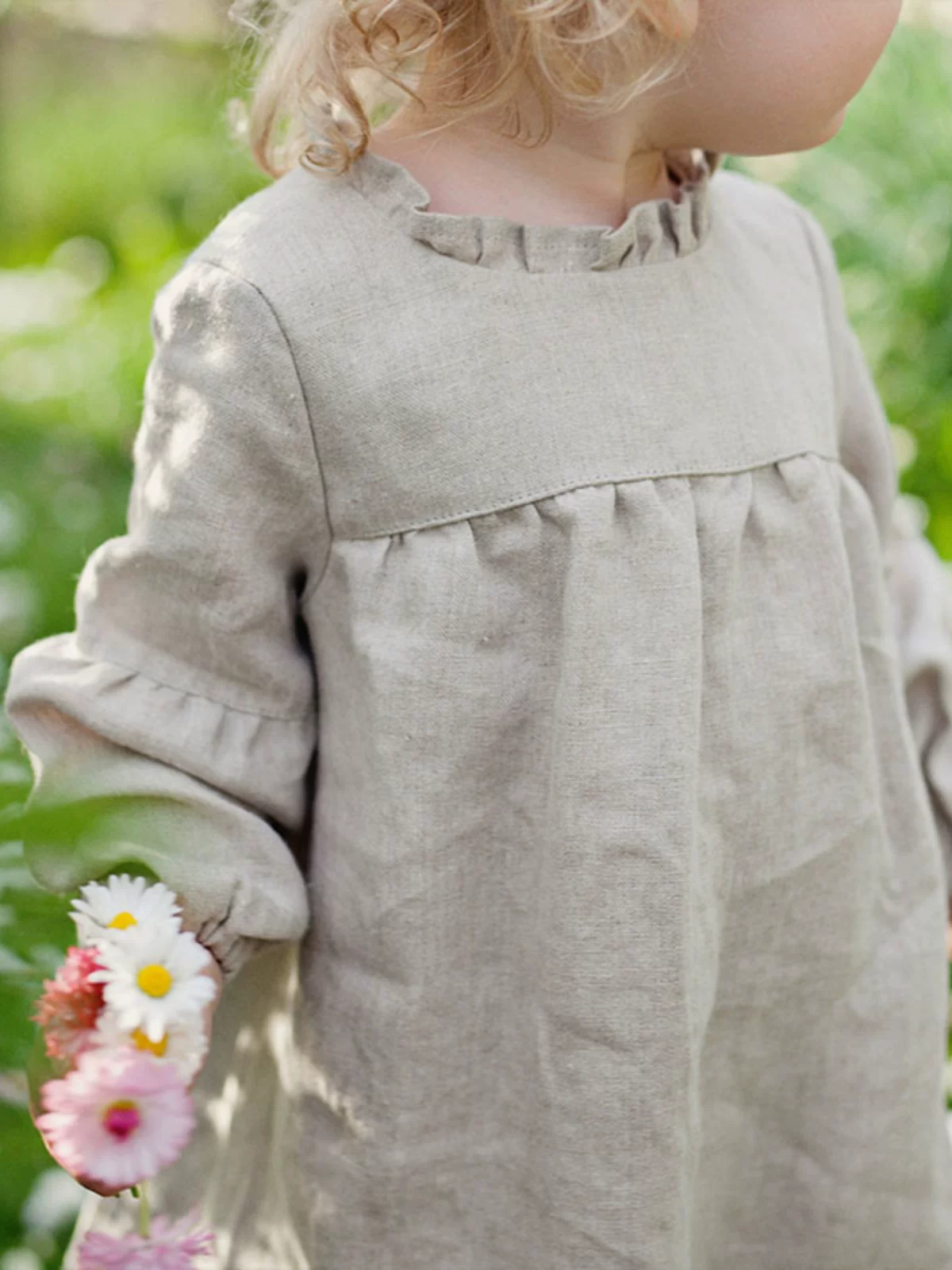 Girls Long Sleeve Babydoll Dress - Bow Lace