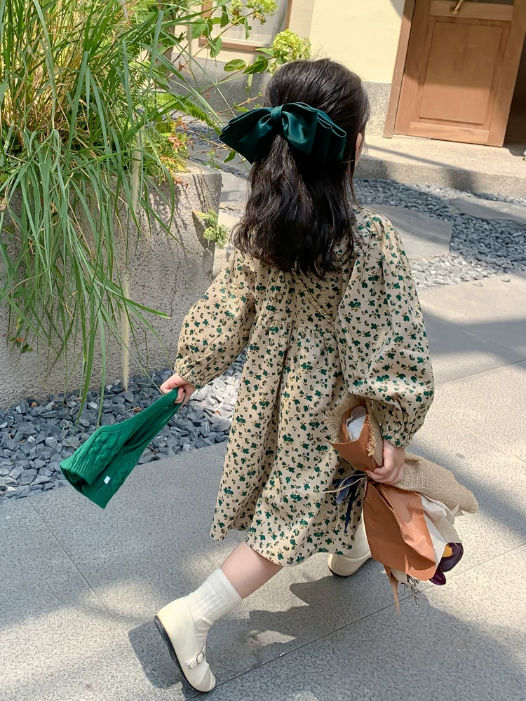 Girls Floral Dress and Knit Vest Set - Corduroy Two-Piece Autumn
