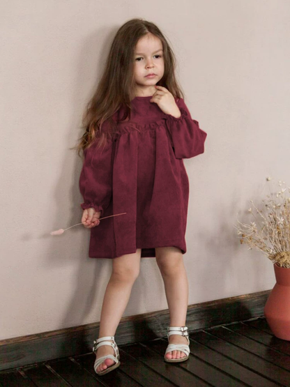 Girls Fleece-Lined Long Sleeve Dress - French Vintage