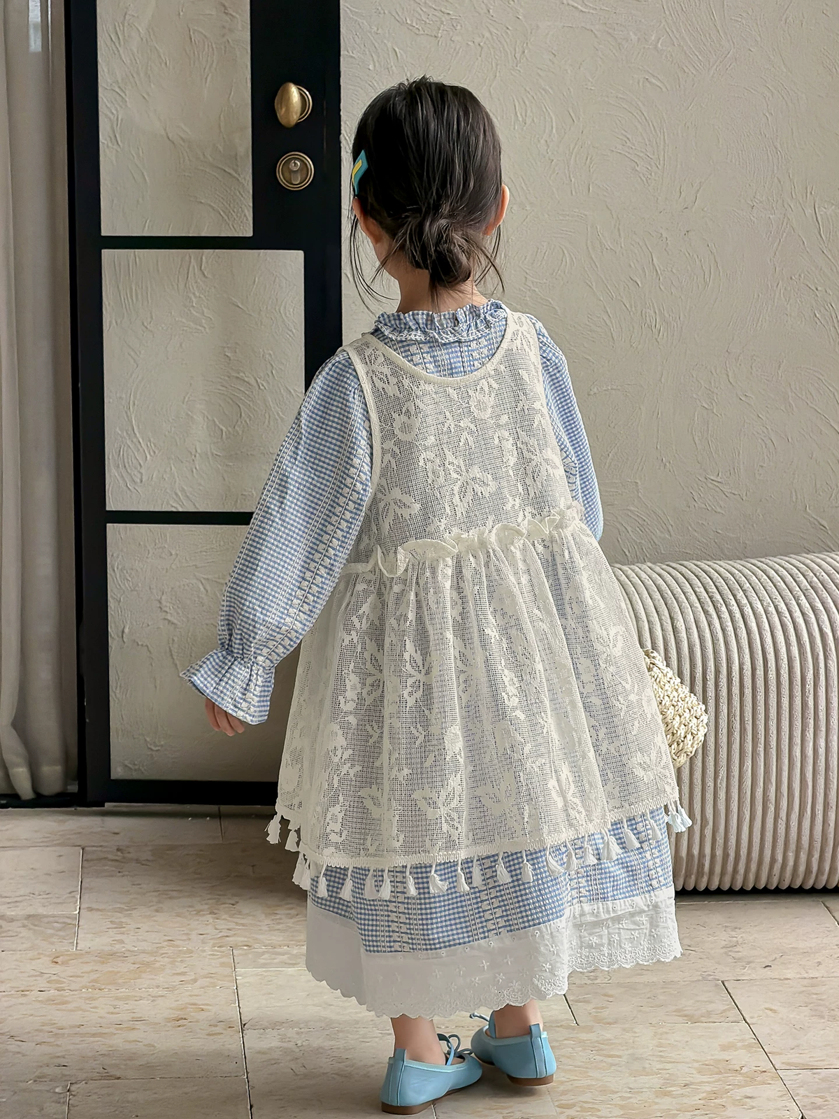 Girls Plaid Princess Dress Set - Tulle Pinafore