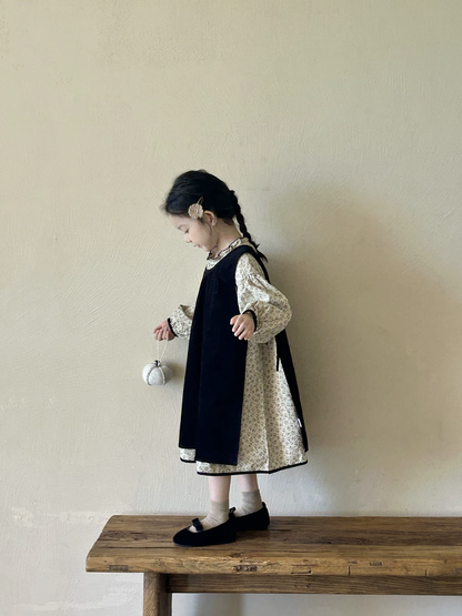 Girls Korean Style Dress Set - Pinafore and Floral Dress