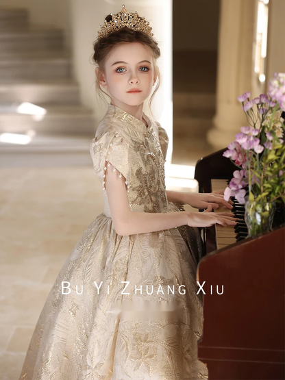 Girls Champagne High-Low Flower Girl Dress