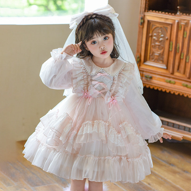 Girls Long Sleeve Tulle Birthday Dress - Twirl Party Gown
