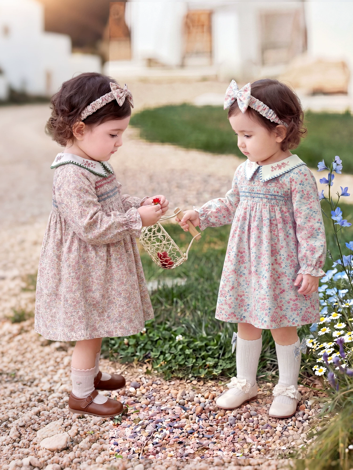 Jellybaby Girls Cotton Dress - French Collar Long Sleeve Autumn Dress