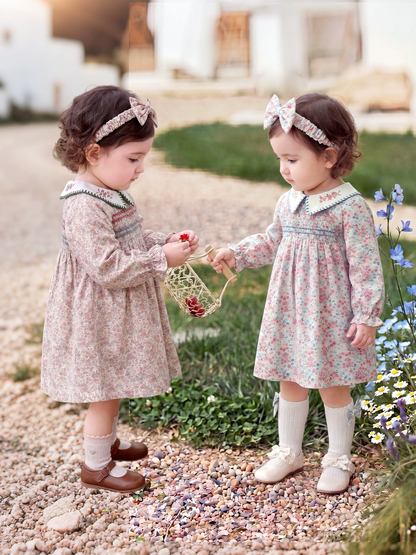 Jellybaby Girls Cotton Dress - French Collar Long Sleeve Autumn Dress