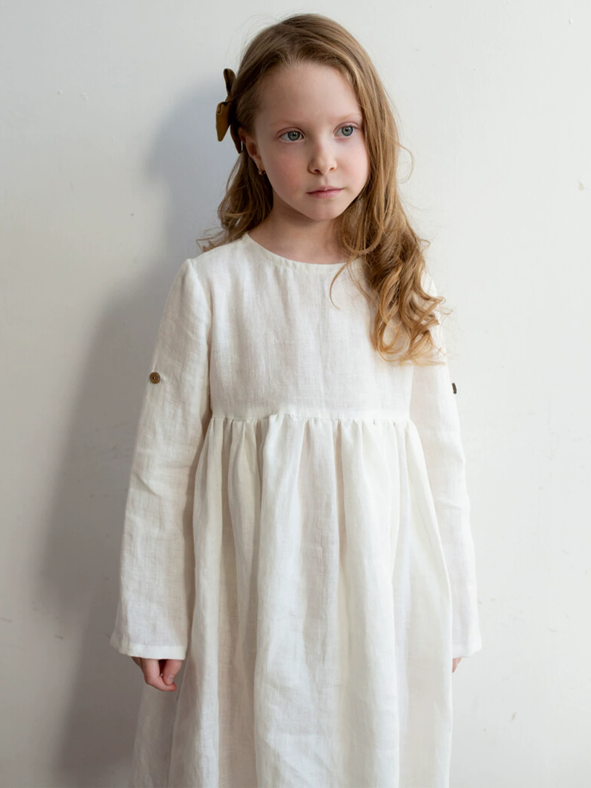 Girls Cotton Linen Dress - Solid Nordic Vintage