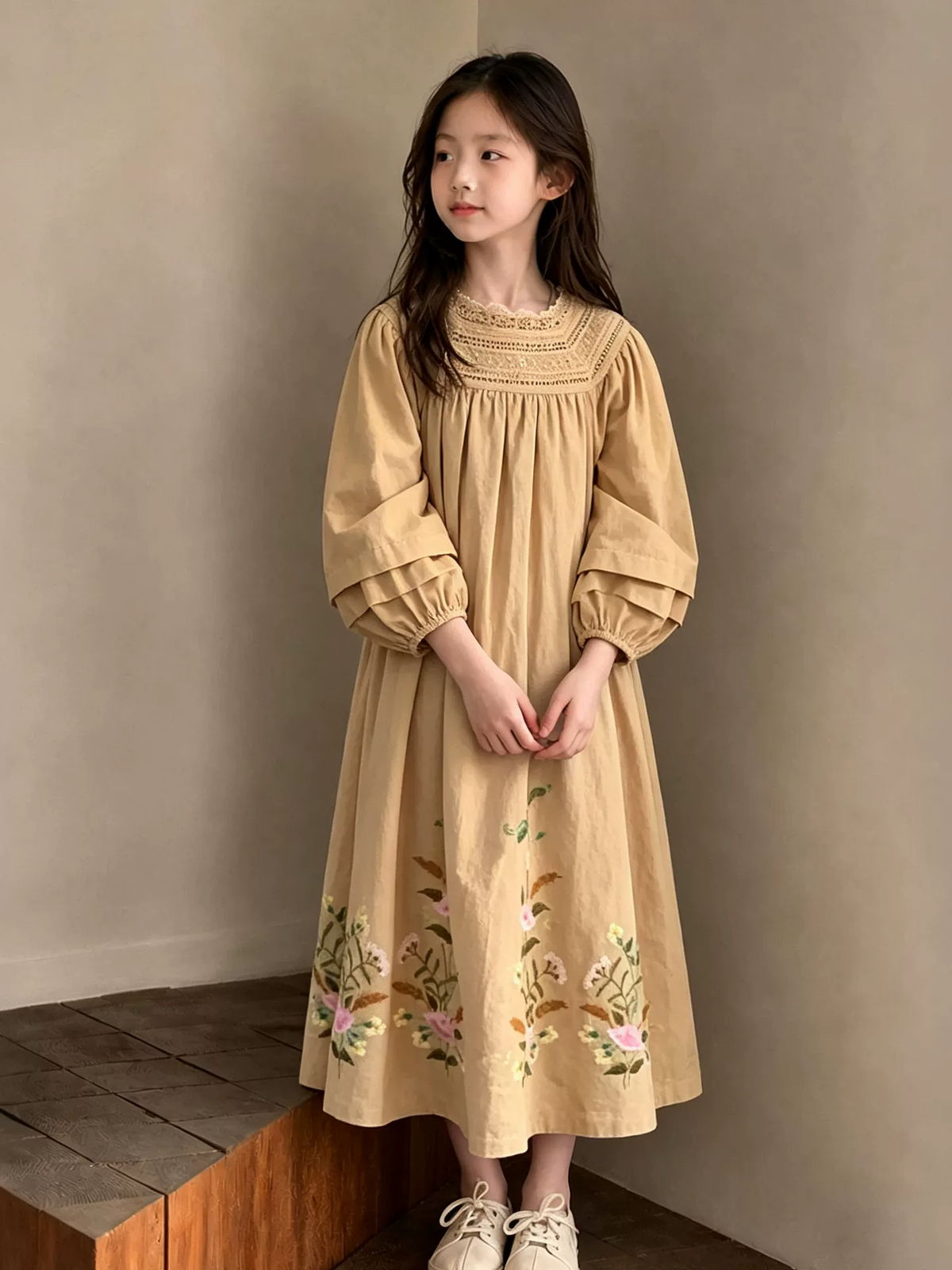 Girls Lace Trim Princess Dress - French Summer