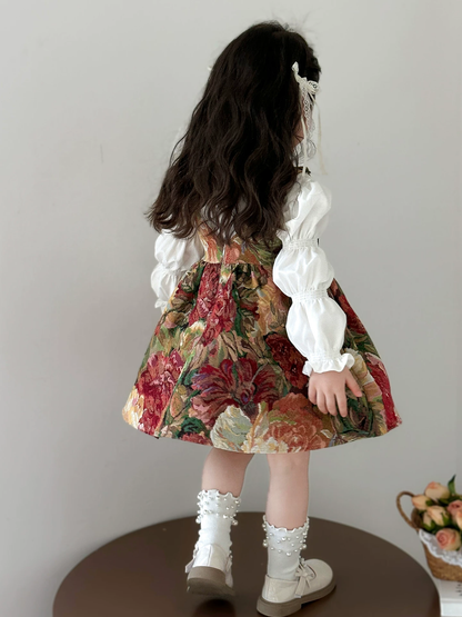 Girls Chinese Ink Painting Two-Piece Set - Pinafore
